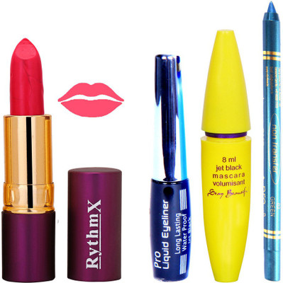 

Rythmx Lipstick ,Black Eyeliner,Kajal, Jet Mascara Makeup Combo Pack(Set of 4)