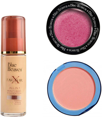 

Blue Heaven X Factor Foundation (Natural), Silk On Face Compact (Pink) & Diamond Blush on 506(Set of 3)
