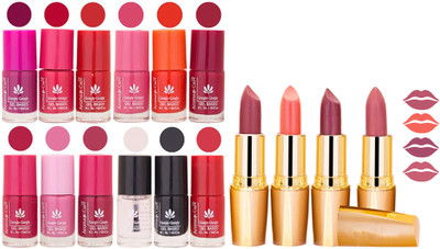 

Aroma Care 12 Piece Vibrant Color Nail Polish Combo Set With 4 Rythm Creamy Matte Lipstick Combo 67(Set of 16)