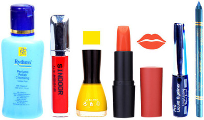 

Rythmx Remover, OTG Lipstick, Sindoor, Nail Polish,EyeLiner, Remover,Turqoise Blue Kajal, Makeup kit Combo 10004(Set of 6)