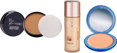 

Blue Heaven Xpression Pan Cake (74), Oil Free Foundation (Natural Beige) & Silk On Face Compact (Blush) Combo.(Set of 3)