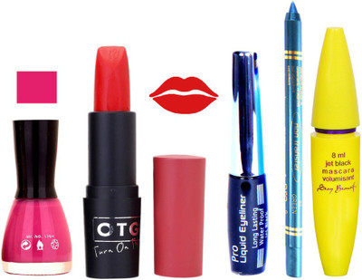 

Rythmx Lipstick, Nail Polish, Eyeliner,Turqoise Blue Kajal Makeup Combo Kit 1268(Set of 5)