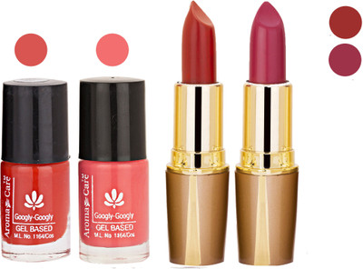 

Aroma Care Orange Nail Polish + Maroon Lipstick Combo 2907201661(Set of 4)