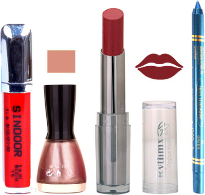 

Rythmx Lipstick Sindoor,Nail Polish,Turquois Blue Kajal Makeup Pack Combo 583(Set of 4)