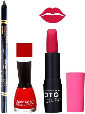 

Fashion Bar Nail Polish , OTG Lipstick , Black Kajal Combo 73(Set of 3)