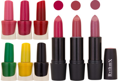 

Rythmx NEW NEON IMPORTANT NAIL POLISHES AND BLACK LIPSTICKS COMBO 052(Set of 9)