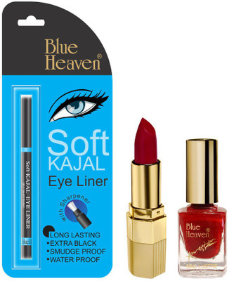 

Blue Heaven Lipstick R 002, Nail Paint 919 & Kajal Liner Combo(Set of 3)