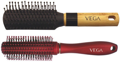 VEGA Basic Mini - Flat Hair Brush R5-Fb With Premium Round Hair Brush E11-Rb(Set of 2)