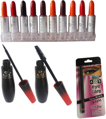 

ADS Mini Lipstick (Set of 10-E) / Eyeliner / Mascara / Eye Care Kajal(Set of 13)