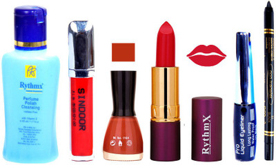 

Rythmx Lipstick ,Remover, Sindoor, Nail Polish,EyeLiner,Black Kajal, Makeup kit Combo 12087(Set of 6)