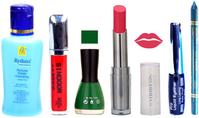 

Rythmx Lipstick And Nail Polish + Eyliner + Sindoor + Remover + Kajal Makeup Combo Pack(Set of 6)
