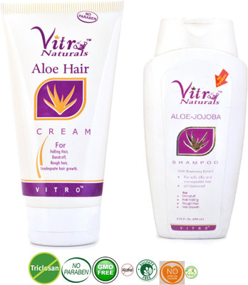 

Vitro Naturals Aloe Jojoba shampoo 200ml, Aloe Hair Cream 75g(Set of 2)
