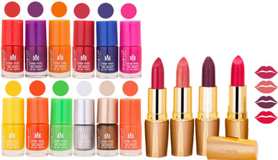 

Aroma Care 12 Piece Vibrant Color Nail Polish Combo Set With 4 Rythm Creamy Matte Lipstick Combo 109(Set of 16)