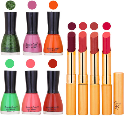 

Aroma Care Candi Bottle Nail Polish Combo with Rytm Popular Lipstick Combo Set-4(Set of 10)