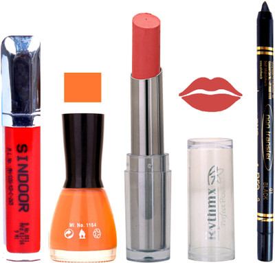 

Rythmx Lipstick Sindoor,Nail Polish,Black Kajal Makeup Pack Combo 623(Set of 4)