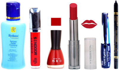 

Rythmx Lipstick And Nail Polish + Eyliner + Sindoor + Remover + Kajal Makeup Combo Pack(Set of 6)