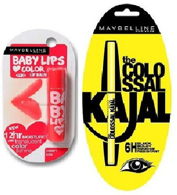 

Maybelline Colossal 0.35 g(Black) and Baby Lips Cherry Kiss (SPF20)(4 g)(Set of 2)