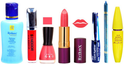 

Rythmx Lipstick ,Polish Remover, Sindoor, Nail Polish,EyeLiner,Turqoise Blue Kajal, Mascara, Makeup kit Combo 14049(Set of 7)