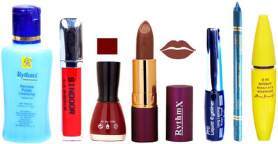 

Rythmx Lipstick ,Polish Remover, Sindoor, Nail Polish,EyeLiner,Turqoise Blue Kajal, Mascara, Makeup kit Combo 14032(Set of 7)