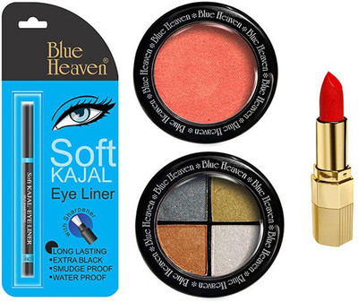 

Blue Heaven Lipstick , Kajal Liner, Eye Magic Eye Shadow & Diamond Blush On(Set of 4)