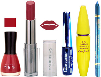 

Rythmx Intense Matte True some pink Shade Lipstick, Mauve Nail Polish,Black Eyeliner,Mascara, And Turquoise Blue Kajal 601(Set of 5)