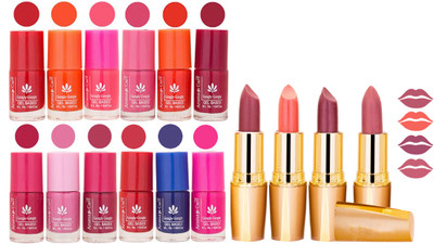

Aroma Care 12 Piece Vibrant Color Nail Polish Combo Set With 4 Rythm Creamy Matte Lipstick Combo 68(Set of 16)