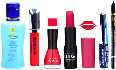 

Rythmx OTG Lipstick, Sindoor, Nail Polish,EyeLiner, Remover,Black Kajal, Makeup kit Combo 10111(Set of 6)
