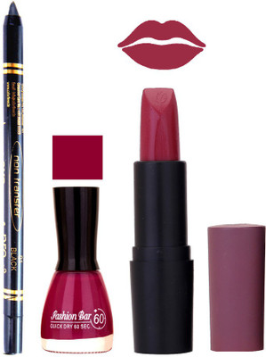 

Fashion Bar Nail Polish , OTG Lipstick , Black Kajal Combo 92(Set of 3)