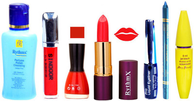 

Rythmx Lipstick ,Polish Remover, Sindoor, Nail Polish,EyeLiner,Turqoise Blue Kajal, Mascara, Makeup kit Combo 14007(Set of 7)