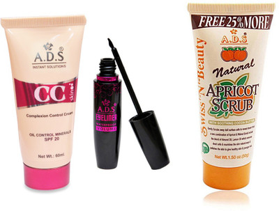 

ADS CC Cream (SPF-20) / Waterproof Eyeliner / Scrub (50gm)(Set of 3)