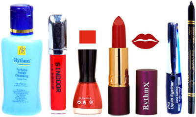 

Rythmx Lipstick ,Remover, Sindoor, Nail Polish,EyeLiner,Black Kajal, Makeup kit Combo 12106(Set of 6)