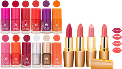 

Aroma Care 12 Piece Vibrant Color Nail Polish Combo Set With 4 Rythm Creamy Matte Lipstick Combo 122(Set of 16)