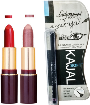 

Lady Fashion Lipstick And Kajal Combo(Set of 3)
