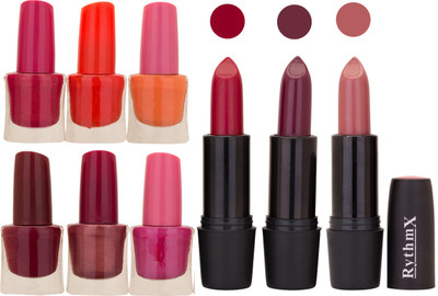 

Rythmx NEW NEON IMPORTANT NAIL POLISHES AND BLACK LIPSTICKS COMBO 042(Set of 9)