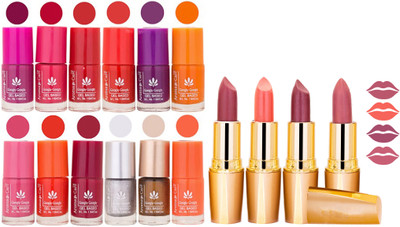 

Aroma Care 12 Piece Vibrant Color Nail Polish Combo Set With 4 Rythm Creamy Matte Lipstick Combo 65(Set of 16)