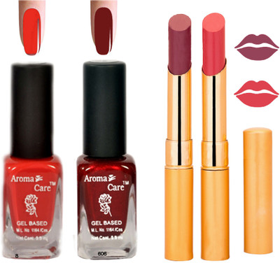 

Aroma Care Black Cap Nail Polish RHYTHM Orange Lipstick Combo 083(Set of 4)