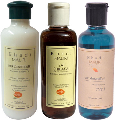 

Khadi Mauri Herbal Hair Conditioner - Shikakai Sat Shampoo & Anti Dandruff Oil Combo Pack of 3 Ayurvedic Natural 210 ml each(Set of 3)