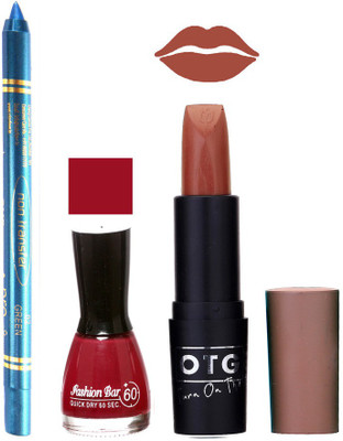 

Fashion Bar Nail Polish , otg Lipstick , Turquoise Blue Kajal Combo97(Set of 3)