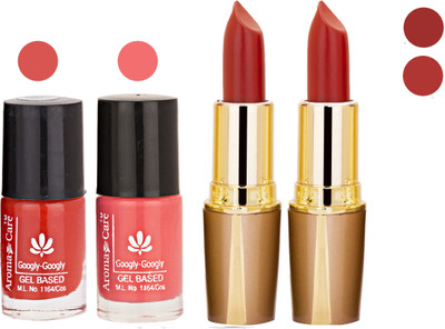 

Aroma Care Orange Nail Polish + Maroon Lipstick Combo 2907201663(Set of 4)
