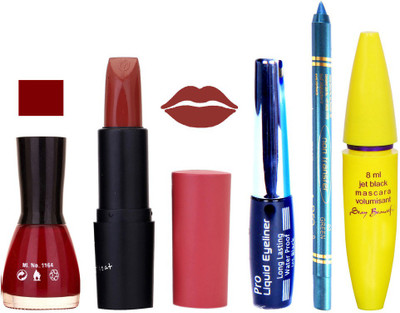 

Rythmx Lipstick, Nail Polish, Eyeliner,Turqoise Blue Kajal Makeup Combo Kit 1265(Set of 5)