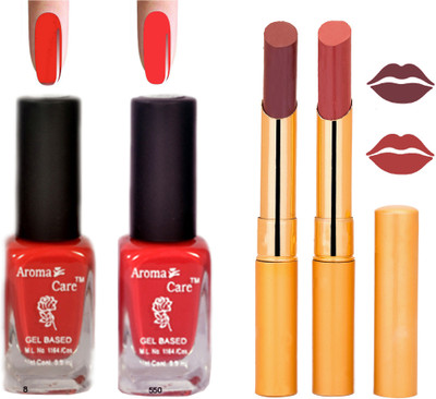 

Aroma Care Black Cap Nail Polish RHYTHM Mauve Lipstick Combo 054(Set of 4)
