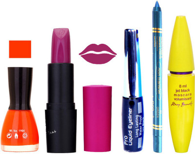 

Rythmx Lipstick, Nail Polish, Eyeliner,Turqoise Blue Kajal Makeup Combo Kit 1256(Set of 5)