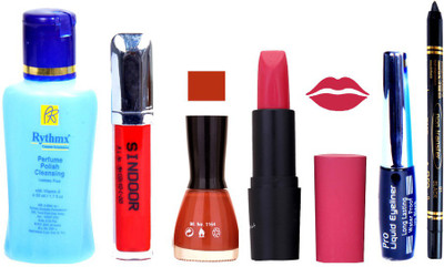 

Rythmx Remover, OTG Lipstick, Sindoor, Nail Polish,EyeLiner, Remover,Black Kajal, Makeup kit Combo 10083(Set of 6)
