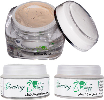 

Glowing Buzz Combo of Herbal D-tan Polisher, Gold Magical cream and Anti Tan Pack(Set of 3)