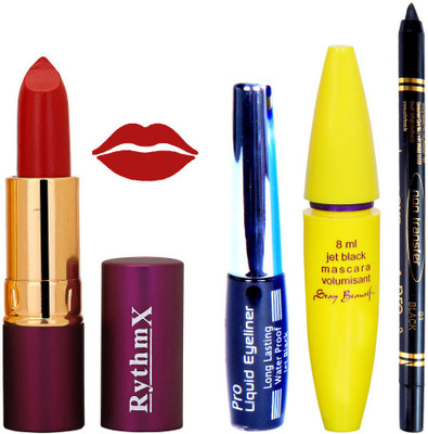

Rythmx Lipstick ,Black Eyeliner,Kajal, Jet Mascara Makeup Combo Pack(Set of 4)