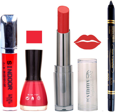 

Rythmx Lipstick Sindoor,Nail Polish,Black Kajal Makeup Pack Combo 631(Set of 4)