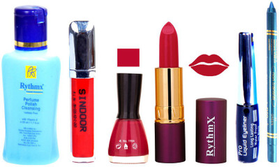 

Rythmx Lipstick ,Remover, Sindoor, Nail Polish,EyeLiner,Turqoise Blue Kajal, Makeup kit Combo 12028(Set of 6)