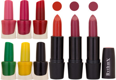 

Rythmx NEW NEON IMPORTANT NAIL POLISHES AND BLACK LIPSTICKS COMBO 054(Set of 9)