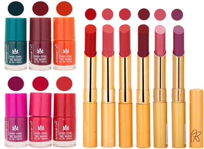 

Aroma Care Famous Combo of Nail Polish with Rythm Long Lasting Lipstick Sets 183201751(Set of 12)
