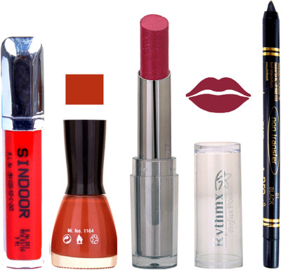 

Rythmx Lipstick Sindoor,Nail Polish,Black Kajal Makeup Pack Combo 656(Set of 4)
